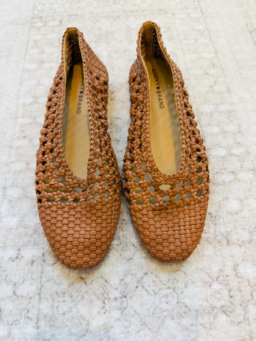 Lucky Brand Woven Leather Flats in Cognac Brown